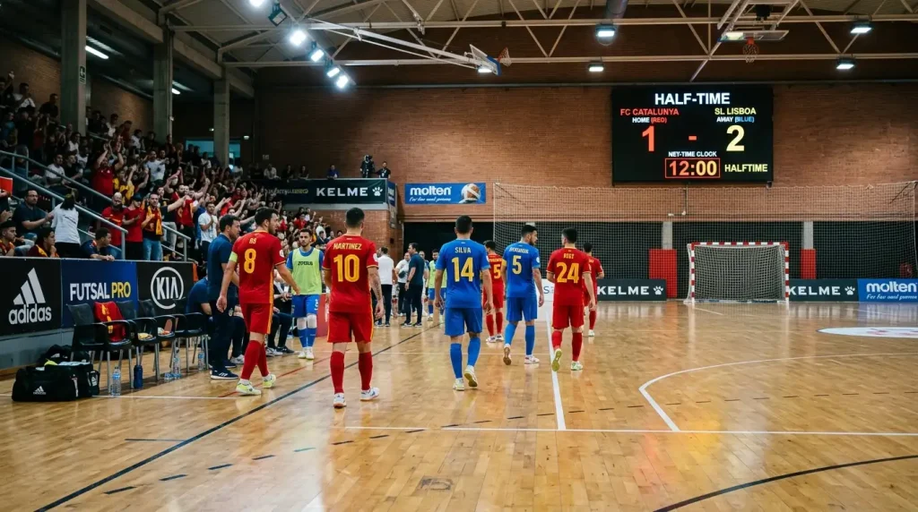Spielstandanzeige einer Futsalpartie mit getrennten Werten für erste und zweite Halbzeit