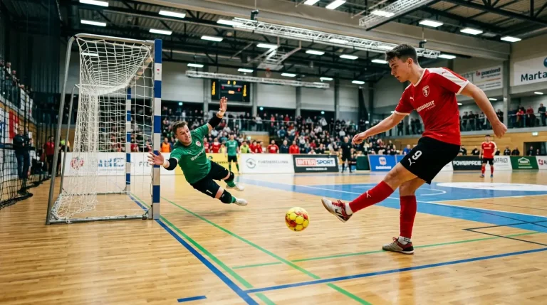 Futsalspieler vor dem Tor mit eingeblendeter Handicap-Vorgabe von minus zwei Toren