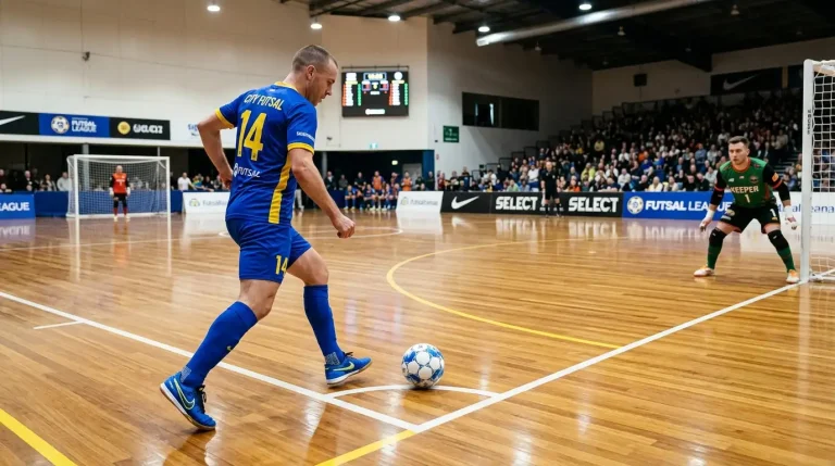 Futsalspieler am 10-Meter-Punkt vor einem freien Strafstoß ohne Mauer