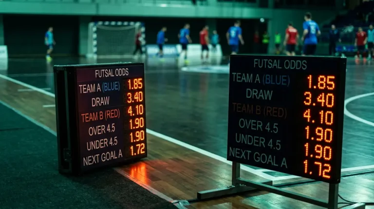 Quotenanzeige einer Futsalpartie mit Dezimalquoten und eingeblendeter Auszahlungsquote
