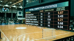 Statistiktafel mit Torschnitten verschiedener Futsal-Wettbewerbe im Vergleich