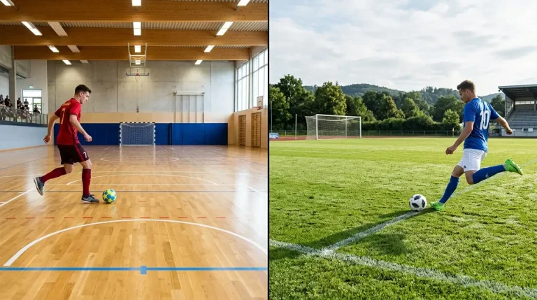Gegenüberstellung von Futsalfeld und Fußballrasen mit Vergleich der Wettmärkte